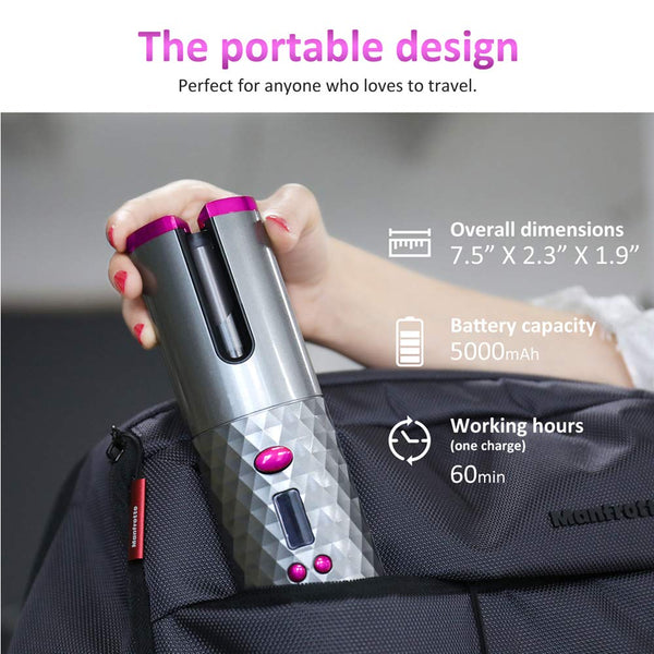 Cordless Auto Curler, arVin The World's First Wireless Portable Electric Hair L/R Rotating Curler, Curling Wand Tongs, 300℉-390℉ Control, Full Anti-scalding, Curls or Waves Anytime Anywhere
