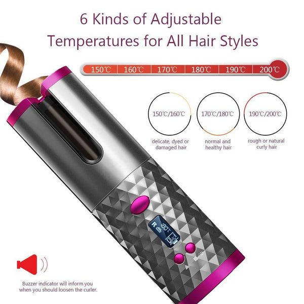 Cordless Auto Curler, arVin The World's First Wireless Portable Electric Hair L/R Rotating Curler, Curling Wand Tongs, 300℉-390℉ Control, Full Anti-scalding, Curls or Waves Anytime Anywhere