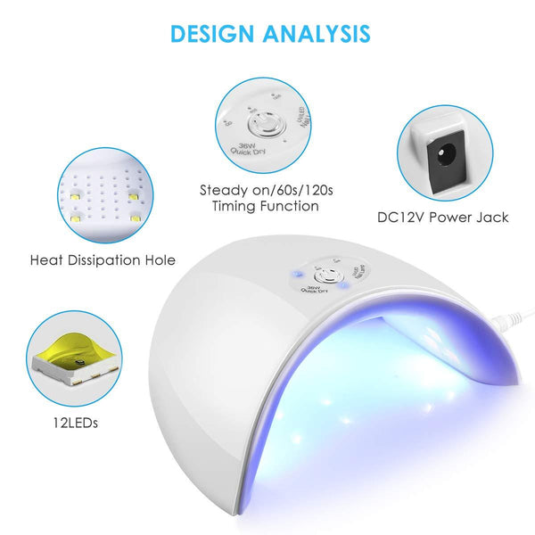 TekDeals 36W LED UV Nail Polish Dryer Lamp Gel Acrylic Curing Light Spa Professional Kit, Pink