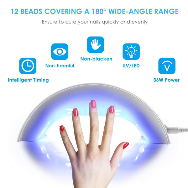 TekDeals 36W LED UV Nail Polish Dryer Lamp Gel Acrylic Curing Light Spa Professional Kit, Pink