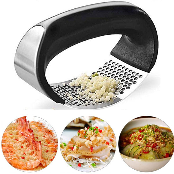 Garlic Press Rocker Stainless Steel - Easy Clean, Hand-Held Garlic Press and Mincer Press Tool for Garlic and Ginger, Kitchen Chopper Garlic Cutter Garlic Smasher